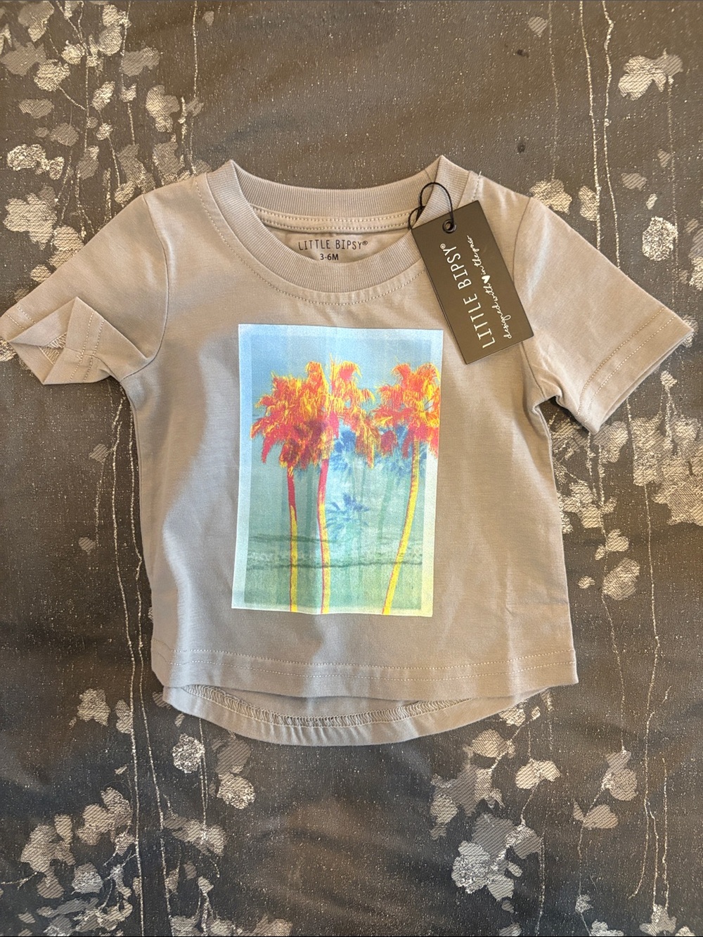 Little Bipsy Gray Tee with Colorful Palm Graphic. Size: 3-6 mos. BNWT. Unisex.